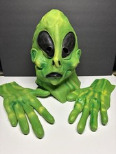 Green Alien Full Mask And Hands 100 Rubber One Size Fits All Halloween Costume