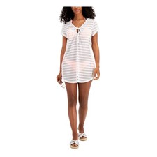 Miken Hooded Drawstring Cover Up Dress White S Small NWT