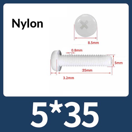 Nylon Plastic M2 M2.5 M3 M4 M5 M6 M8 Phillips Pan Head Bolt Cross Round Screw - Picture 87 of 136