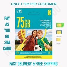 EE UK SIM Card 75GB Data Unlimited Texts Minutes 30 Day PAYG Prepaid