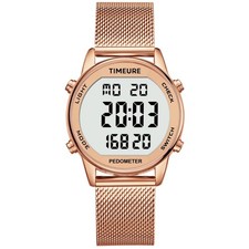 Stylish Stainless Steel Pedometer Watch - Alarm Function