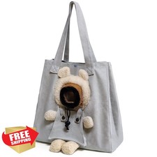 Pet Canvas Grey Bear Cat Carrier M Size Kitten Puppy Tote Bag