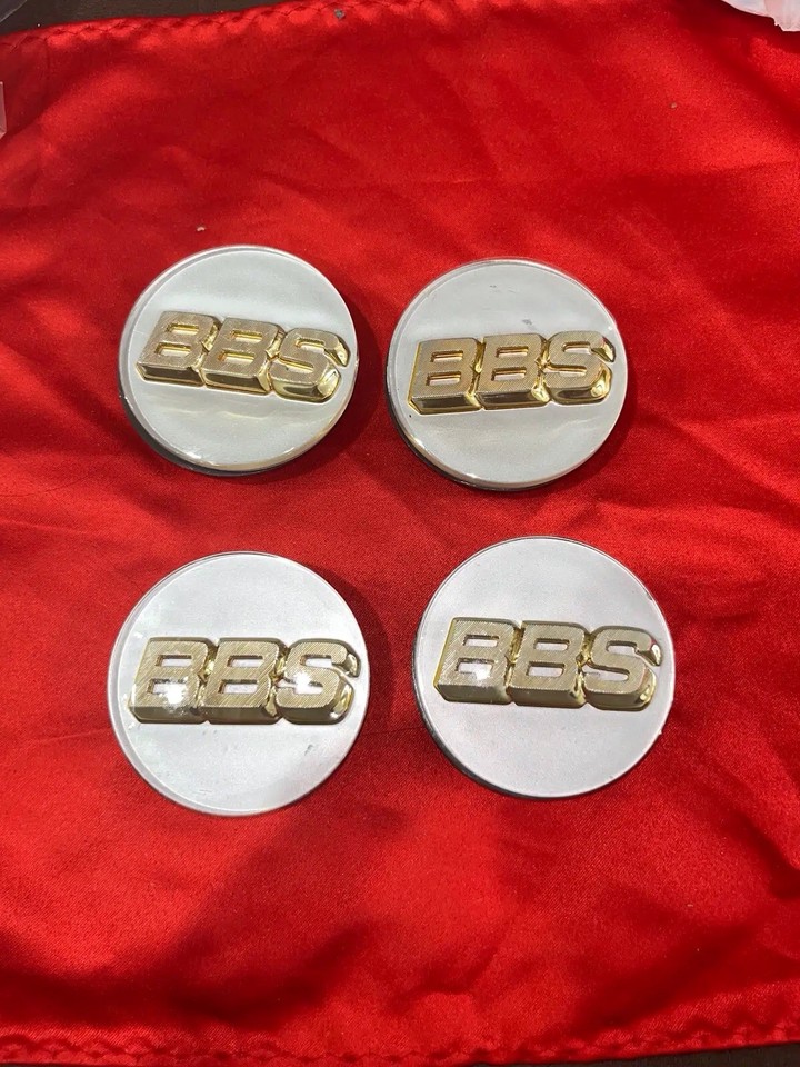 White Cap Sticker BBS Wheel Center Caps 56mm Emblem White Gold Logo 56.24.2012 Set 4 new ...