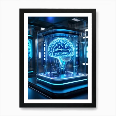 Futuristic Brain Interface Featurin Framed Wall Art Poster Canvas Print Picture