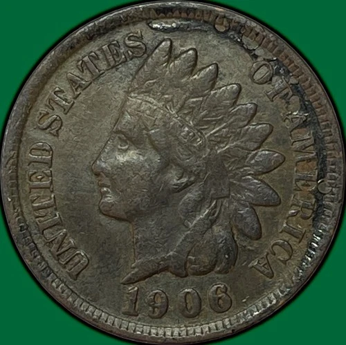 1906 Indian Head Cent Very Fine VF Coin, Corrosion #34186
