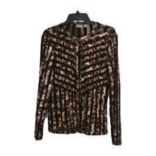 Chicos Travelers Light Jacket Size 1 Womens Medium 8 Leopard Partial Sheer EUC
