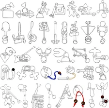 Metal Brain Teaser Puzzles Set of 36 with Pouch - Hard Challenge for Adults