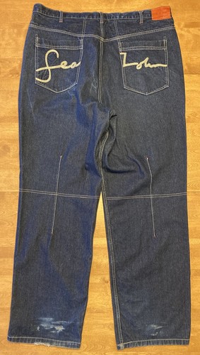 Sean John Embroidered Straight Leg Denim Jeans Mens Size 44 Blue 44X34 Baggy