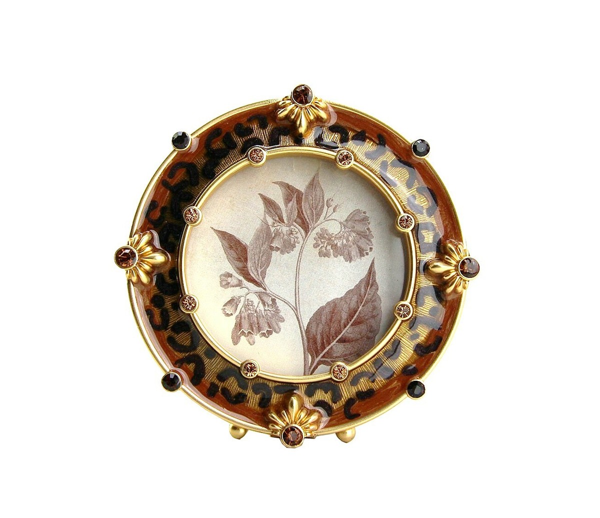 JAY STRONGWATER TIGER EYE AGATHA ROUND ENAMEL & SWAROVSKI CRYSTALS