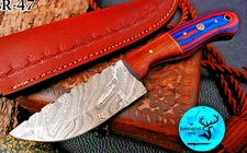 CUSTOM MADE HAND FORGED DAMASCUS STEEL SKINNER HUNTING CAMPING KNIFE SR 47