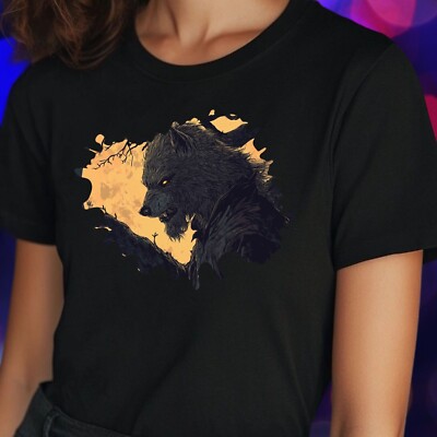 Women Wolf Man Motif Cotton T-Shirt Size S to 3XL