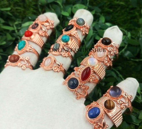 Trending Sale Lapis Lazuli & Mix Gemstone 925  Copper Plated Lot Casting Rings - Picture 7 of 12