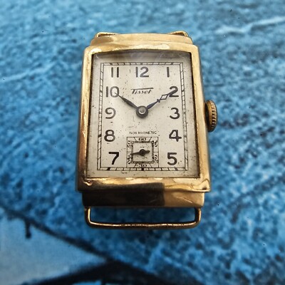 Vintage 9k Solid Gold Tissot Tank Hand-Winding Men's Wristwatch