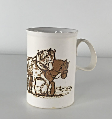 Vintage Dunoon Stoneware Mug With Horses Plowing Field Made in Scotland