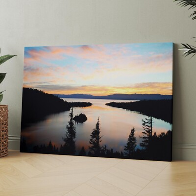 Sunset Lake Tahoe Emerald Bay Nevada California Forest Canvas Wall Art Print