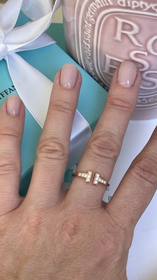 【Tiffany&Co】Tiffany T☆ Rose Gold 18k Diamond Wire 指輪 Tiffany & Co. Tiffany T Diamond Wire Ring Rose Gold 6.5