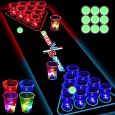 Glowing Beer Pong Table Mat for Drinking Game Light Up Plastic Cups and... 