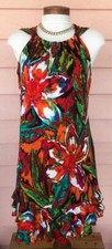 R&K PETITES Soft Stretch Dress Sz PL COLORFUL CHEERY RUFFLE HEM Machine Wash