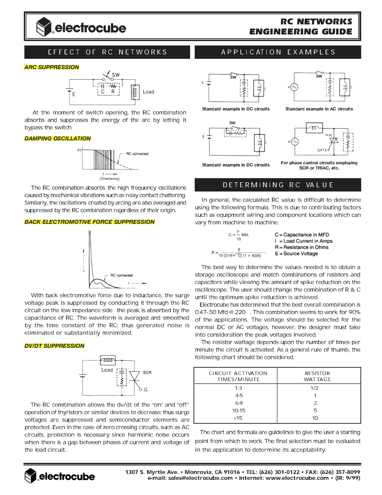4 ea. Electrocube RG198638 0.5 MFD 47 ohms 1/2 W 200 VAC 125 VDC RC