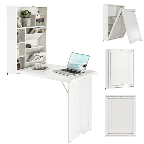 Estantes de almacenamiento de gabinete plegables para mesa de escritura computadora de escritorio de montaje en pared - Imagen 9 de 15