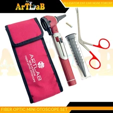 FIBER OPTIC Otoscope Examination LED Diagnostic ENT SET Kit-+1BULB+1EAR NOSE FCP