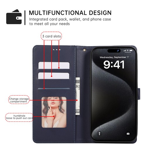 For iPhone 16 Pro Max 15 14 13 12 11 XR XS Wallet Flip Cover Leather Phone Case - Picture 5 of 28
