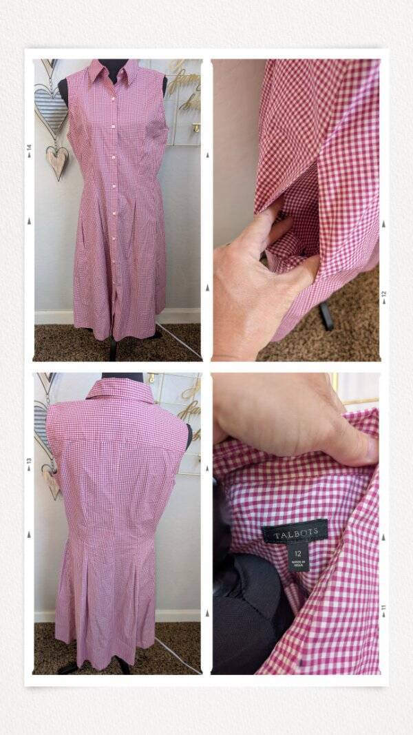 Talbots Raspberry gingham Button Front Fit & Flar… - image 1