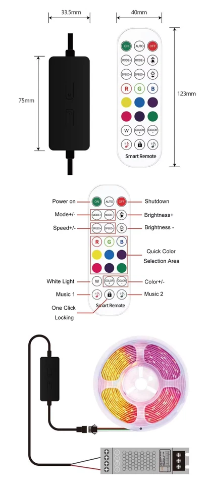 WiFi 5m 5050 LED Light Strip DC12V Addressable Dream Color RGBIC LED Controller - Image 3 of 4