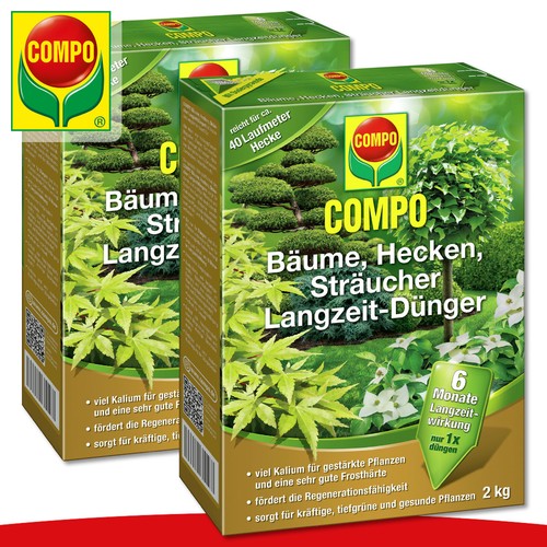 COMPO 2x2kg Trees, Hedges, Shrubs Long-Term Fertilizer Frost Hardness Green - Picture 1 of 1