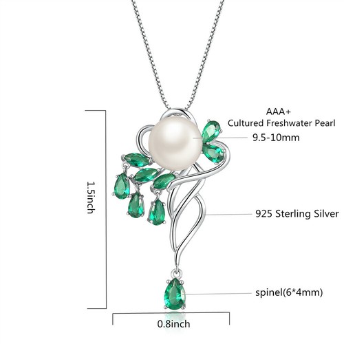 Sterling Silver Pearl Emerald Pendant Necklace Earring Jewelry Set Gifts for Her - Picture 2 of 12