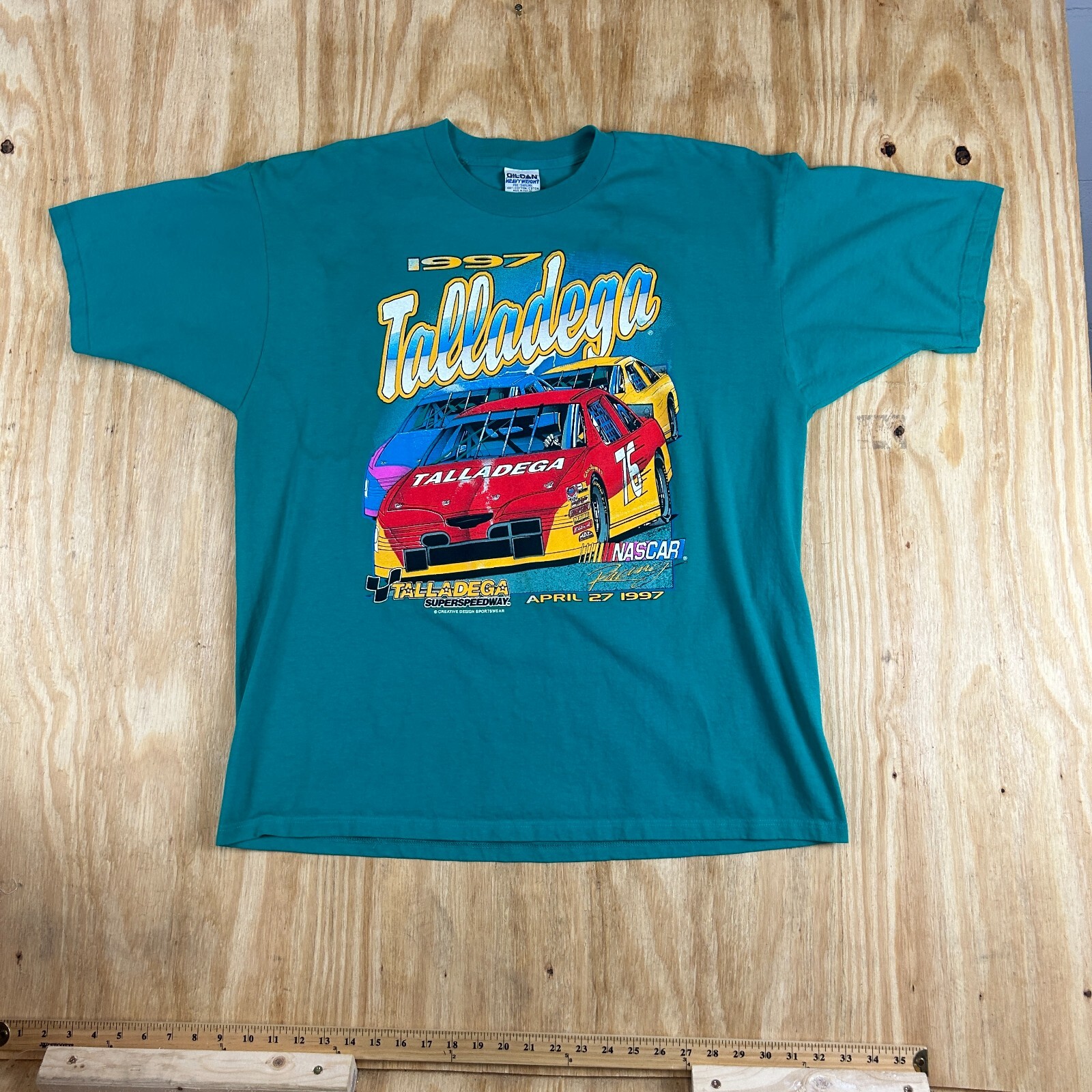 VTG Rare Gildan Talladega Superspeedway NASCAR 76 Racing Fan's Tee Men 2XL Green