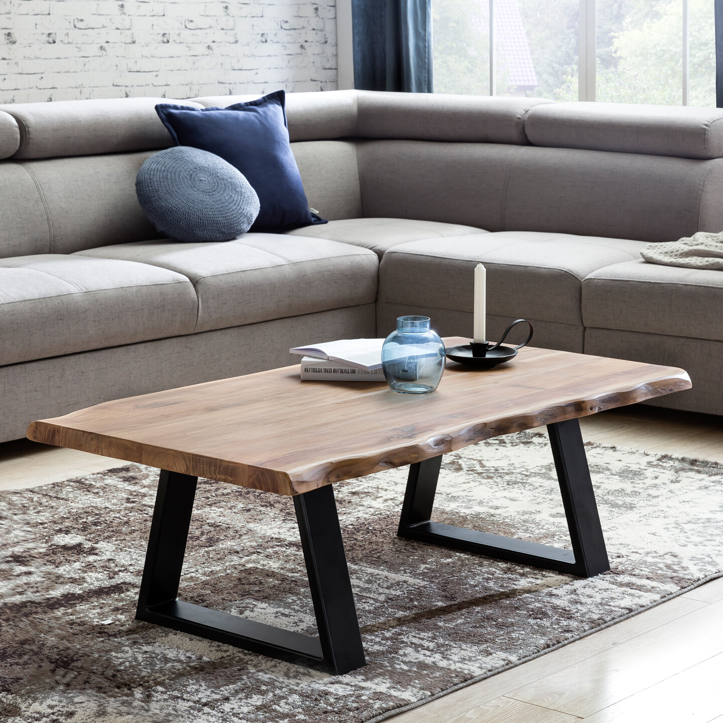 Mesa de centro GAYA madera maciza acacia 115 x 60 cm tronco de árbol mesa de salón nueva