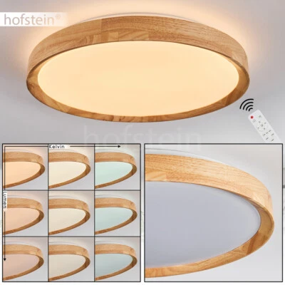 LED Decken Lampe dimmbar Wohn Schlaf Zimmer Leuchte Fernbedienung Holz weiß rund