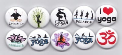YOGA THEME PIN SET 10 asana namaste yogi pins badges buttons pranayama chakra
