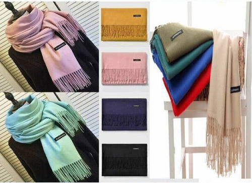 Women's Scarf Tassels Cashmere Wool Pashmina Wrap Shawl Plain Stole ELegant - Picture 6 of 26
