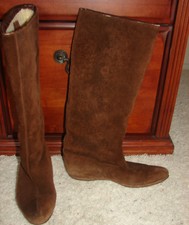 Vintage 70's Pixie Granny Slouch Boots Flat Heel Knee High Suede Sheepskin 6.5