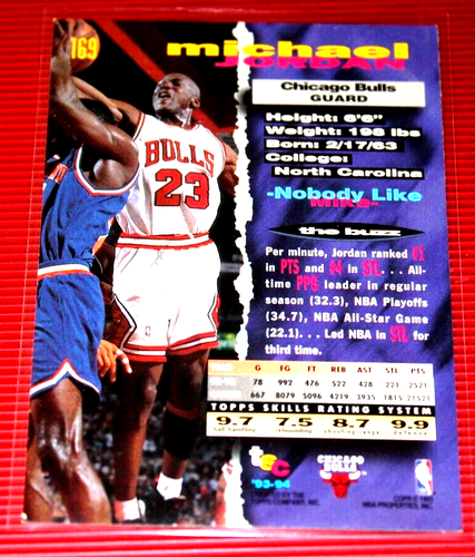 Michael Jordan 1993-94 Topps *Stadium Club* Collectible NBA Card No. 169 - Picture 2 of 2