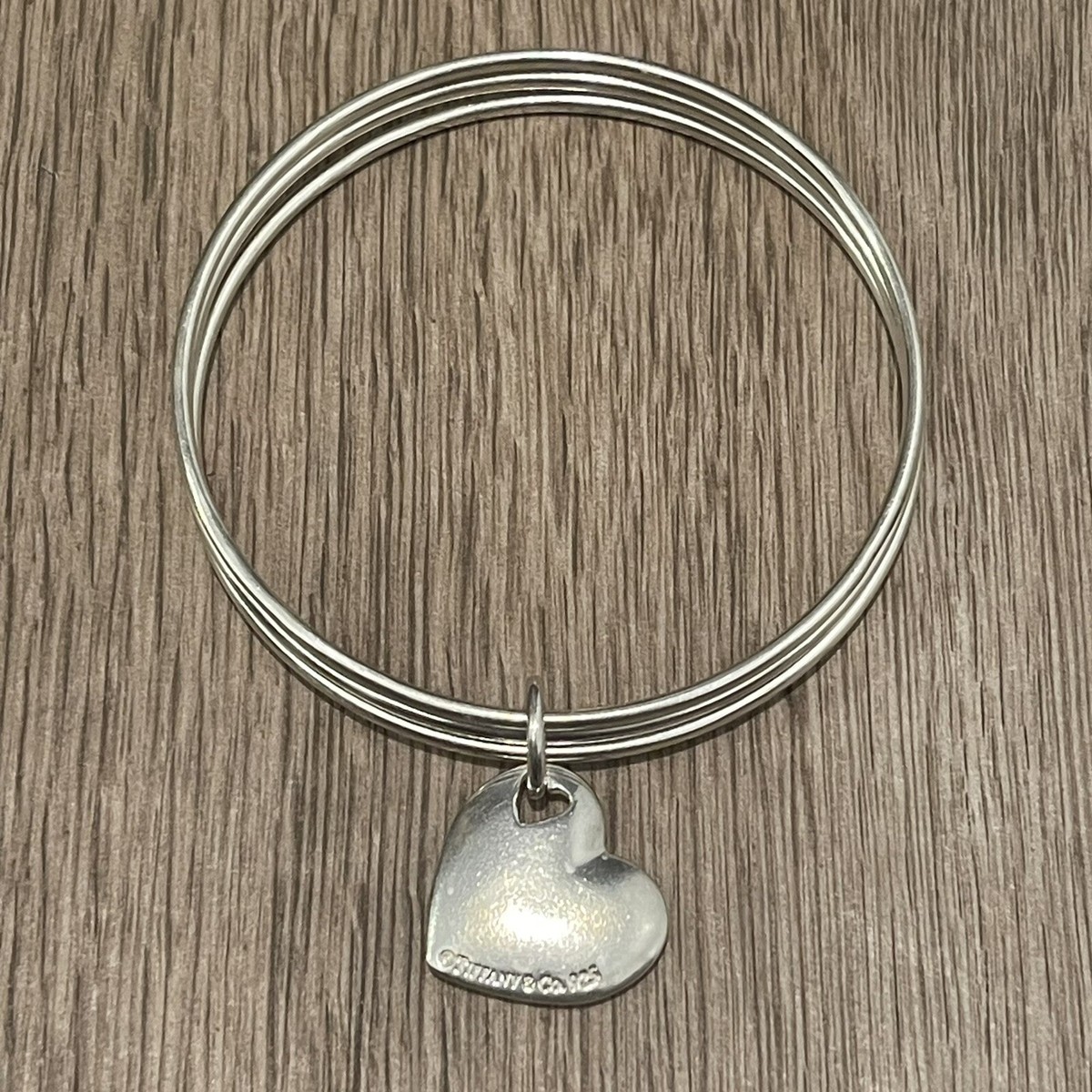 Tiffany & Co Sterling Silver Triple 3 Wire Bangle Heart Tag