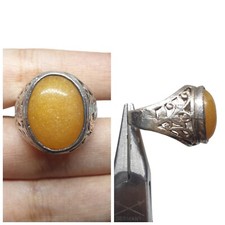 Genuine Natural Old Agate Size 9.75US Ring Signet Sterling Silver Near Eastern