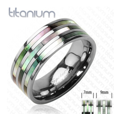 9mm Triple Abalone Inlayed Ring Solid Titanium Band Men's Ring | eBay