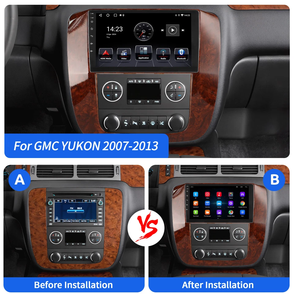 9" For 2007-2013 GMC Yukon Wireless CarPlay Android 14 Radio Stereo GPS Navi FM - Image 3 of 4