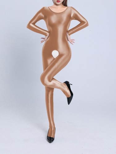 Womens Glossy Long Sleeve Full Body Jumpsuit Crotchless Catsuit Stretchy Cutout - Bild 79 von 93