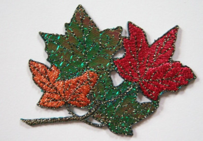 Wright's Green/Orange/Red Metallic Embroiderd 2'' x 2 3/4'' Leaves Applique wp-308