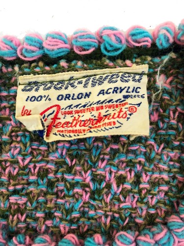Cute Orlon Acrylic Vintage 60s Pink, Blue Olive Tweed Short Sleeve Zip Sweater M - Picture 2 of 9