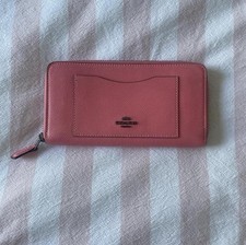 Coach Pink Zip-Around Wallet, Solid Logo, Credit Card Slots, Zip Closure