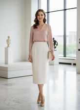 Vintage Cream Maxi Column Maxi Skirt Size 6 Made in USA Long 34" Back Slit 90s