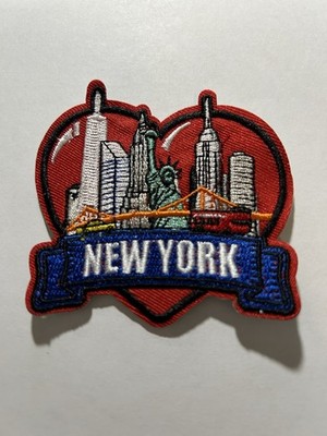 New York Skyline Red Heart Iron On Patch