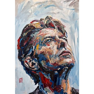 ORIGINAL Impasto Portrait David Bowie Looking Up Music Acrylic Painting Art 19''