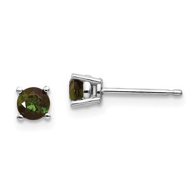14 Karat Weißgold 4 mm runder grüner Turmalin Ohrstecker Damen