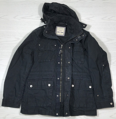 Vintage Y2K Canvas Chore Jacket Men Large Espirit Zip Up Hood Button Snap Work